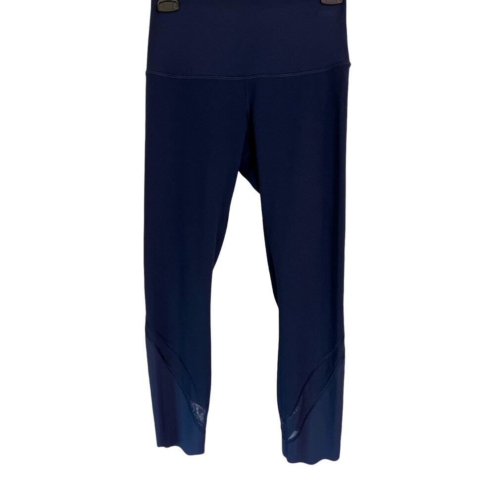 Lululemon Navy High Rise Crop Leggings Mesh Panel Athletic Yoga Size Measured
